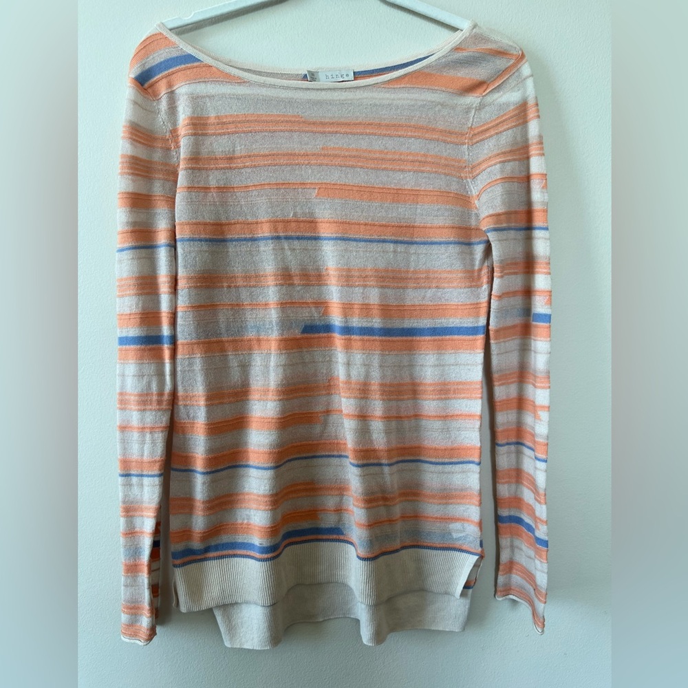 Hinge long sleeve striped top women‎ M lightweight spring burnout lightweight